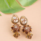 Gold and brown floral earrings