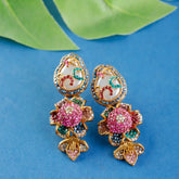 Decorative earrings with pink and gold rhinestones