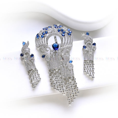 Sparkling Blue Rhinestone Brooch Set