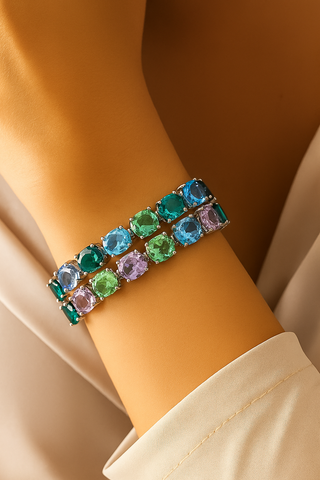 Pastel Gemstone Silver Round Cut Bracelet