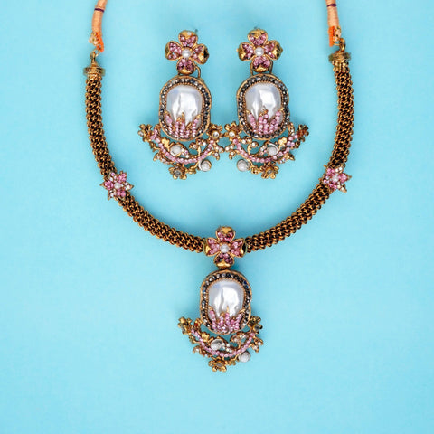 Varnika Pink Pearl Necklace Set