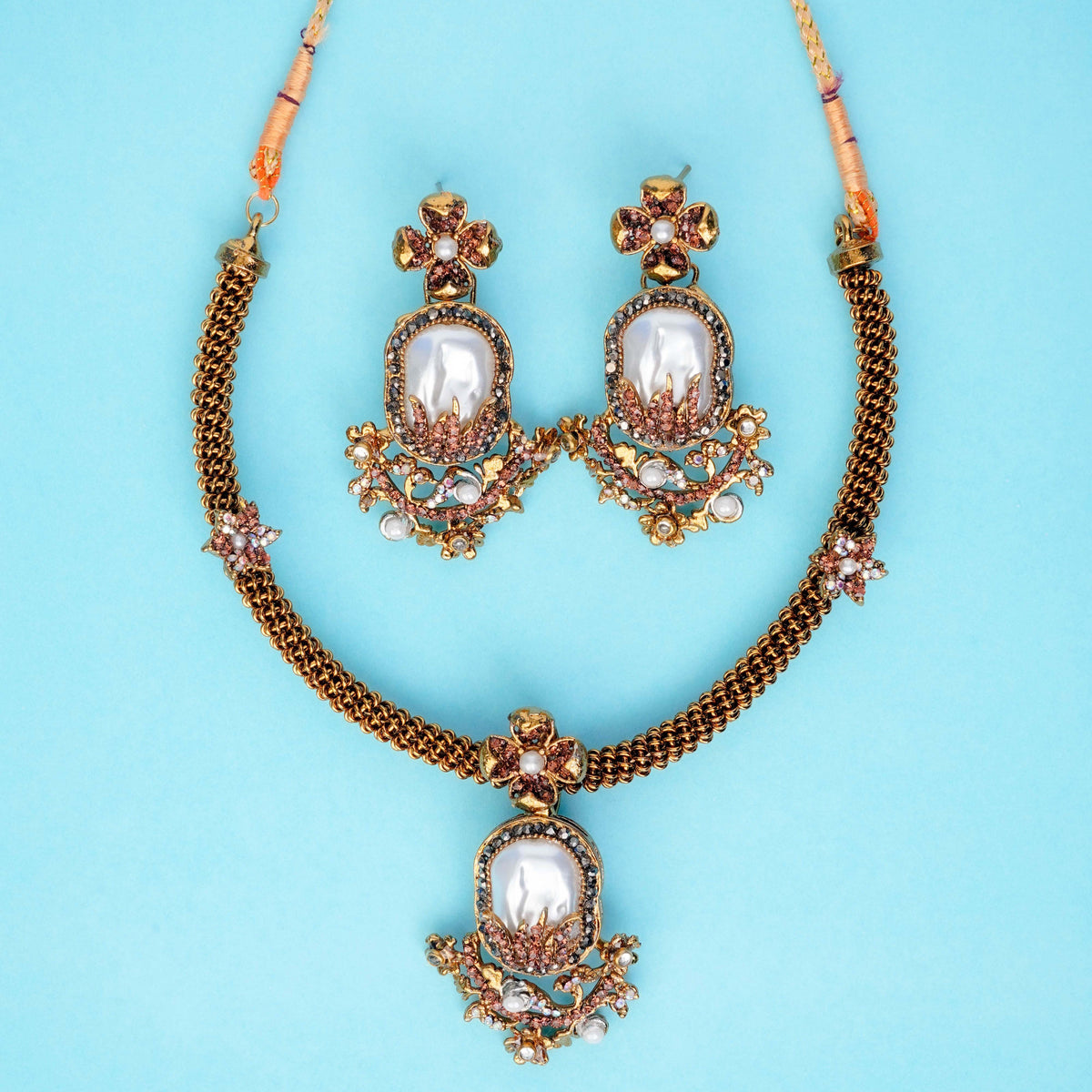 Varnika Golden  Pearl Necklace Set