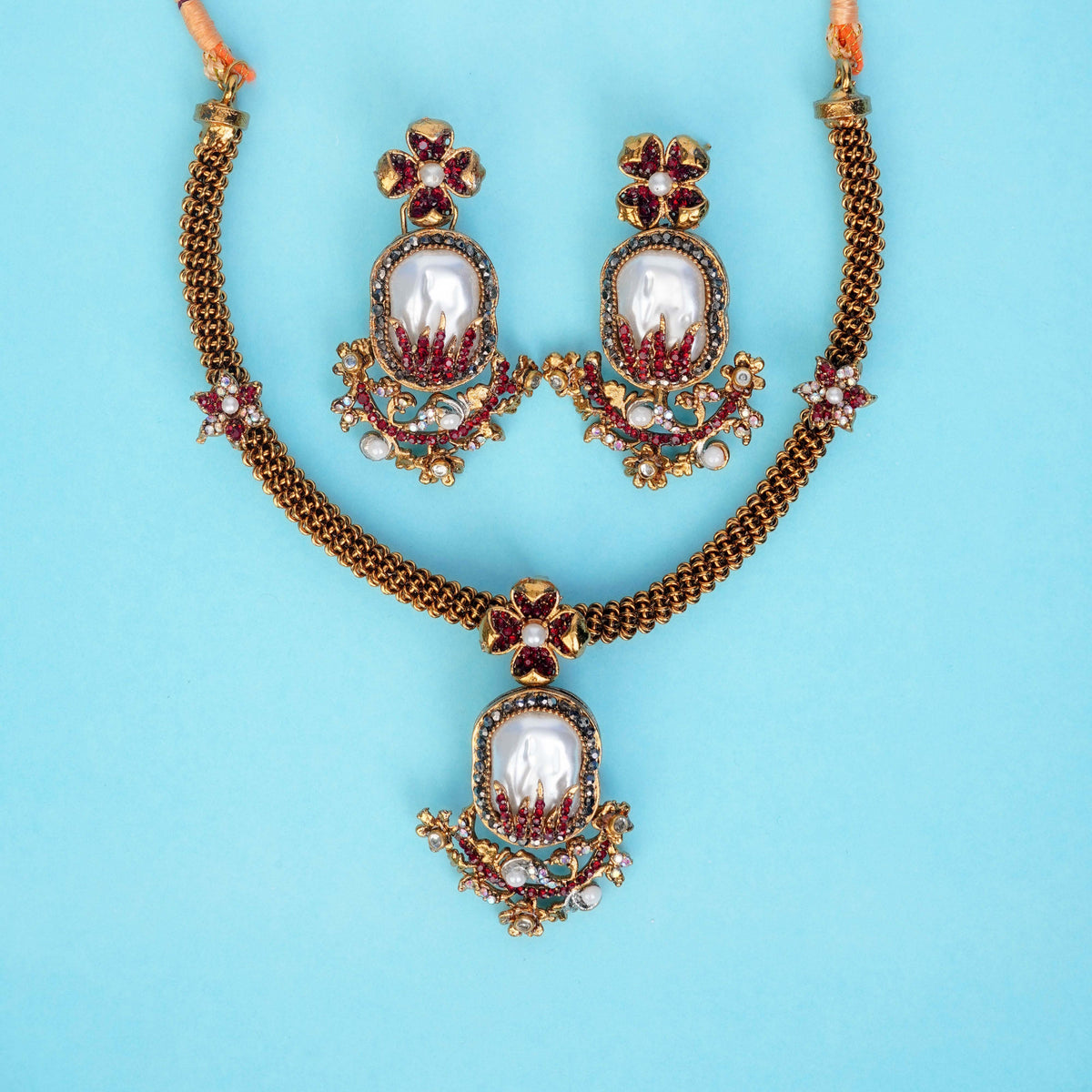 Varnika Red  Pearl Necklace Set