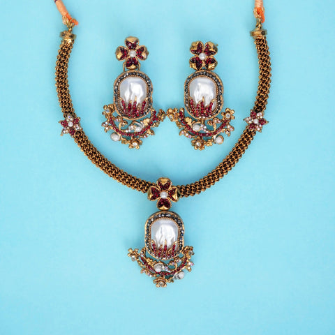 Varnika Red  Pearl Necklace Set