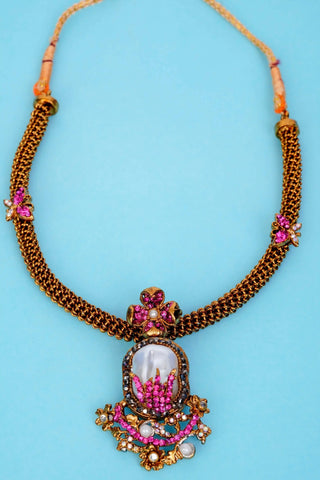 Varnika Fuchsia Pearl Necklace Set
