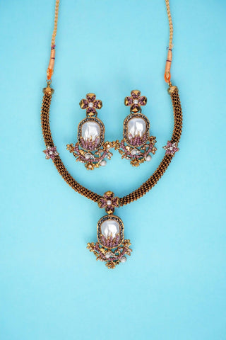 Varnika Lavender Pearl Necklace Set