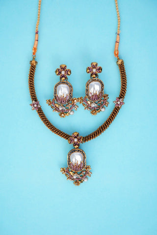 Varnika Lavender Pearl Necklace Set