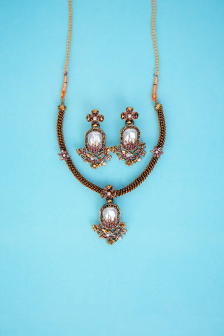 Varnika Lavender Pearl Necklace Set
