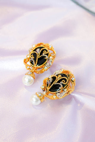 Black Enamel Pearl Pendant Set