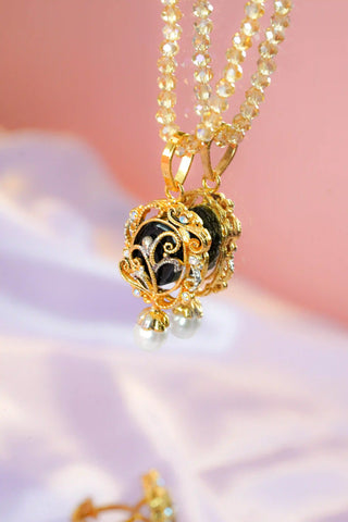 Black Enamel Pearl Pendant Set