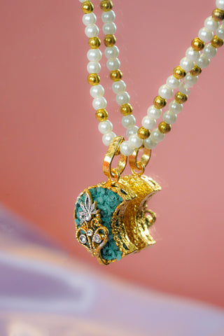 Turquoise Crescent Bloom Pendant Set