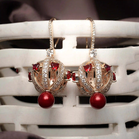 Golden Ruby Orbit Earrings