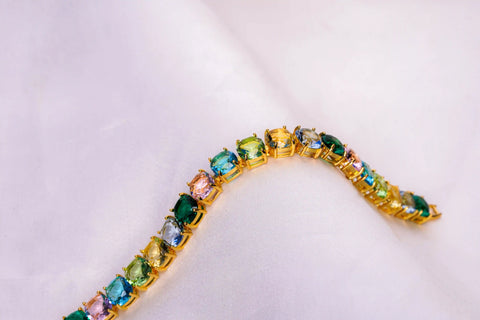 Pastel Gemstone Golden Oval Cut  Bracelet