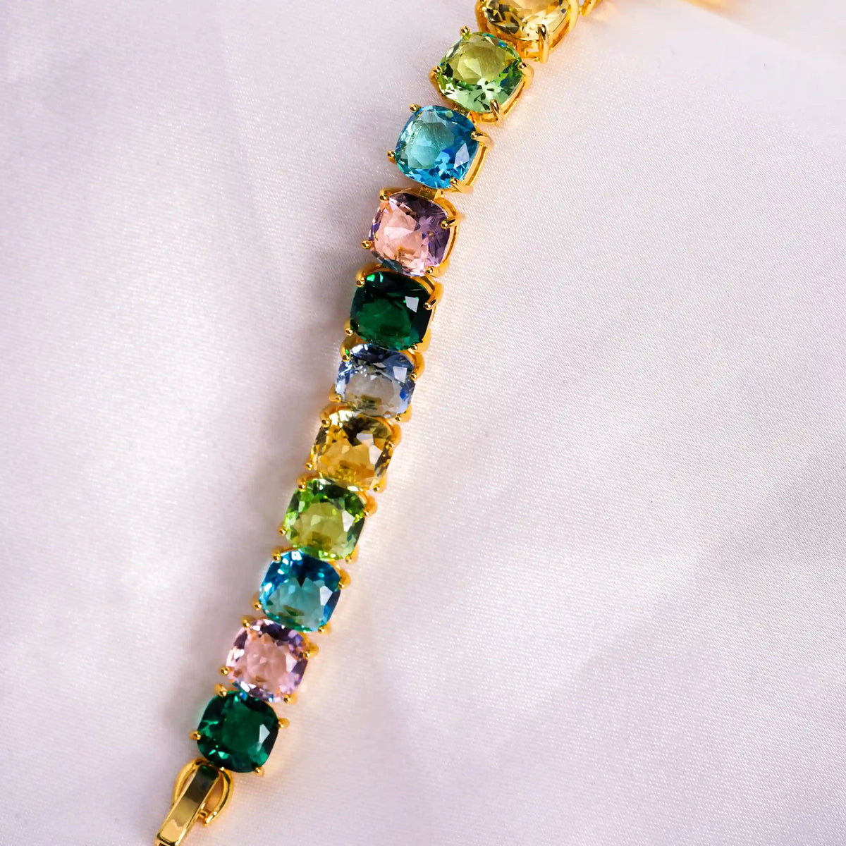 Pastel Gemstone Golden Oval Cut  Bracelet