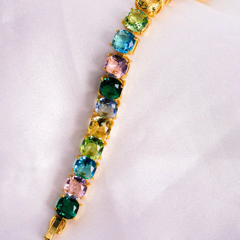 Pastel Gemstone Golden Oval Cut  Bracelet