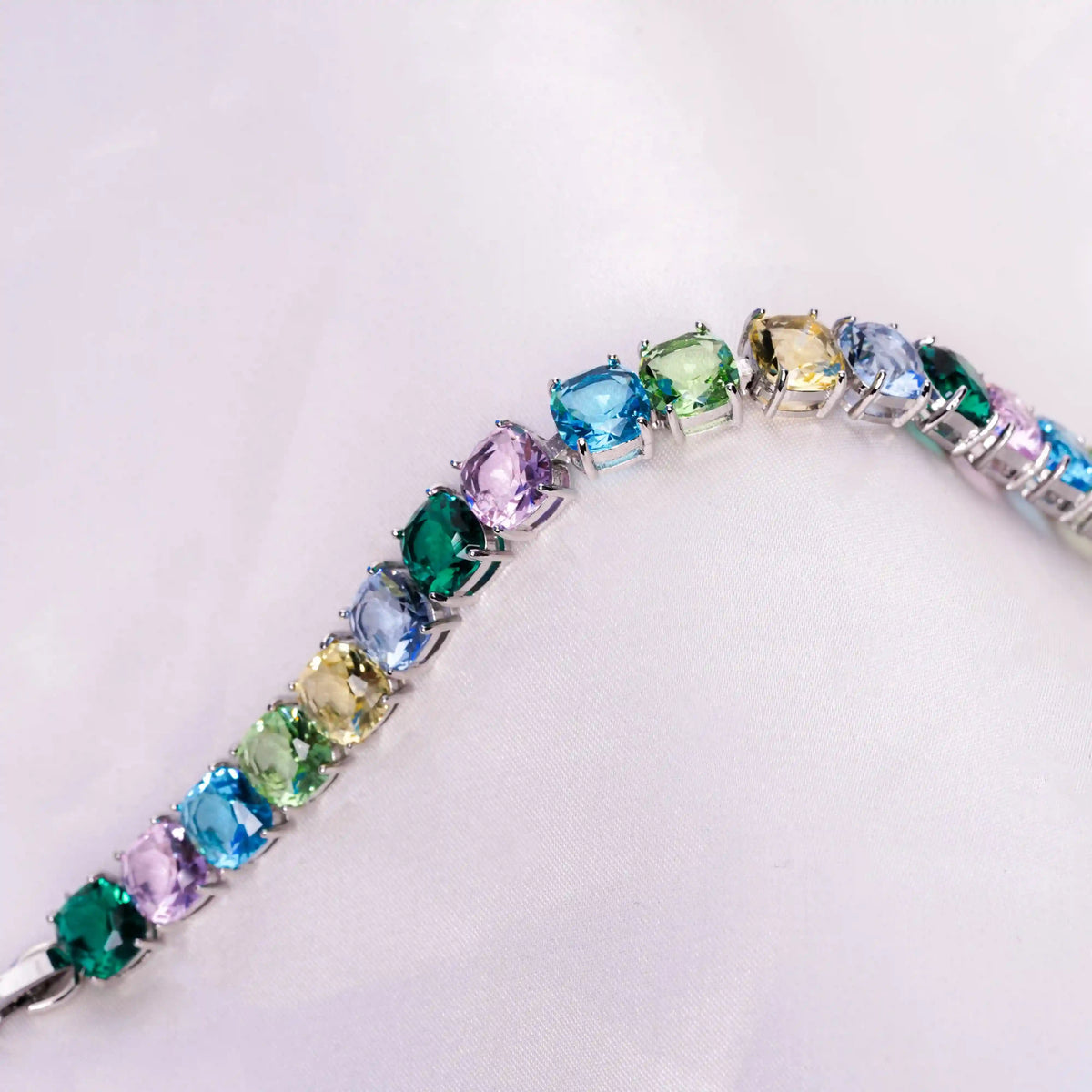 Pastel Gemstone Silver Round Cut Bracelet