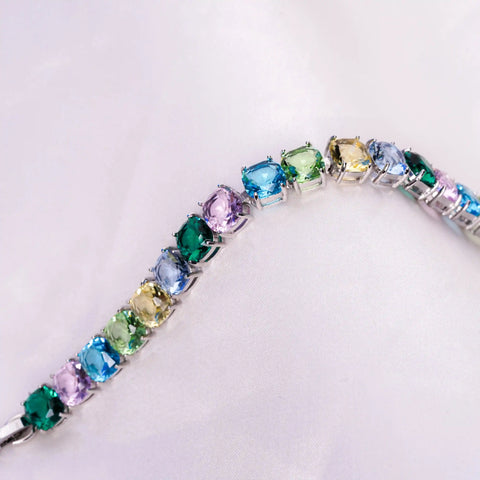 Pastel Gemstone Silver Round Cut Bracelet