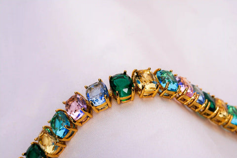 Pastel Gemstone Golden Round Cut Bracelet