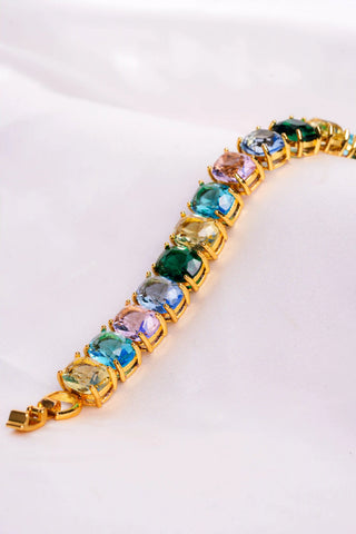 Pastel Gemstone Golden Round Cut Bracelet