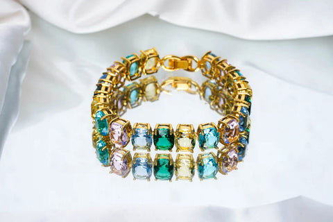 Pastel Gemstone Golden Oval Cut  Bracelet