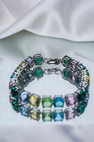Pastel Gemstone Silver Round Cut Bracelet