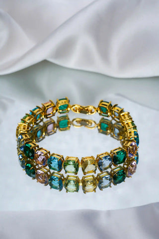 Pastel Gemstone Golden Round Cut Bracelet