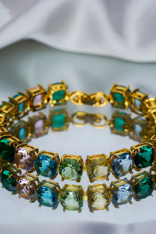 Pastel Gemstone Golden Round Cut Bracelet