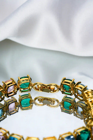 Pastel Gemstone Golden Round Cut Bracelet