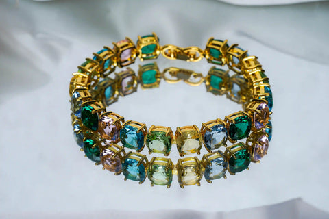 Pastel Gemstone Golden Round Cut Bracelet