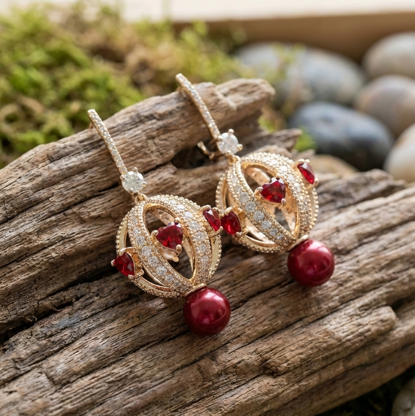 Golden Ruby Orbit Earrings