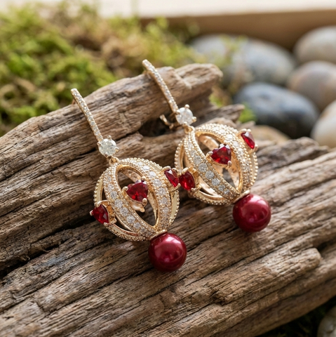 Golden Ruby Orbit Earrings