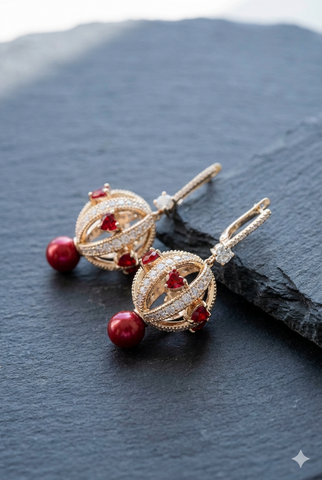 Golden Ruby Orbit Earrings