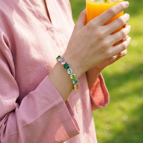 Pastel Gemstone Silver Round Cut Bracelet