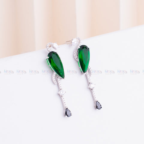 A pair of green flamingo drop earrings with zircon and emerald stones