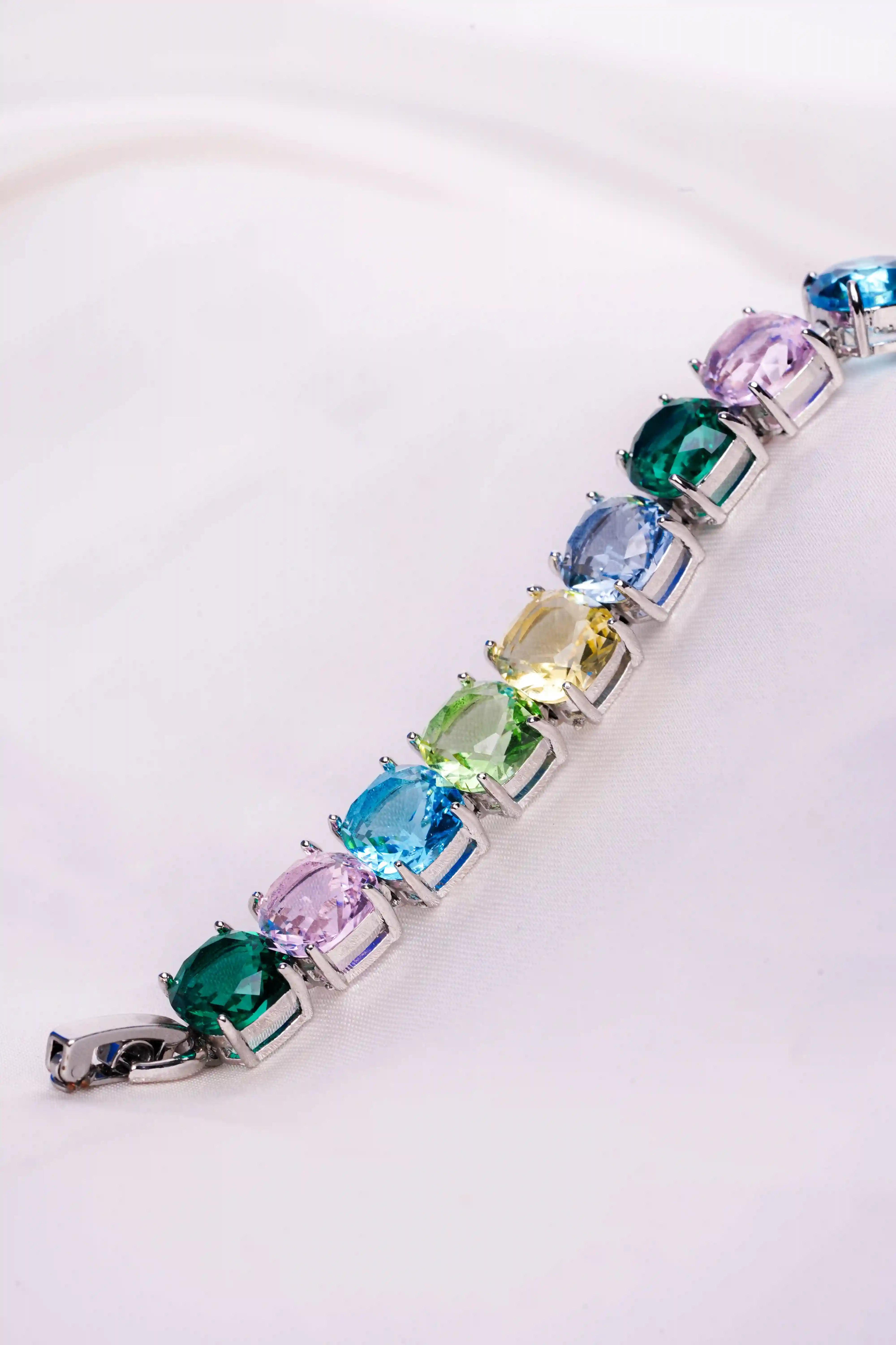 Silver-Plated Bracelet with Multicolored Gemstones